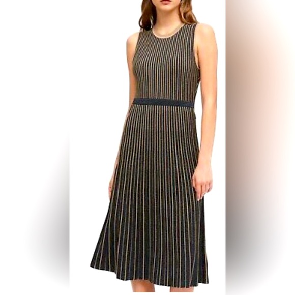 Banana Republic Sleeveless Metallic Stripes A-line Midi Sweater Dress Navy/Gold - Picture 1 of 12